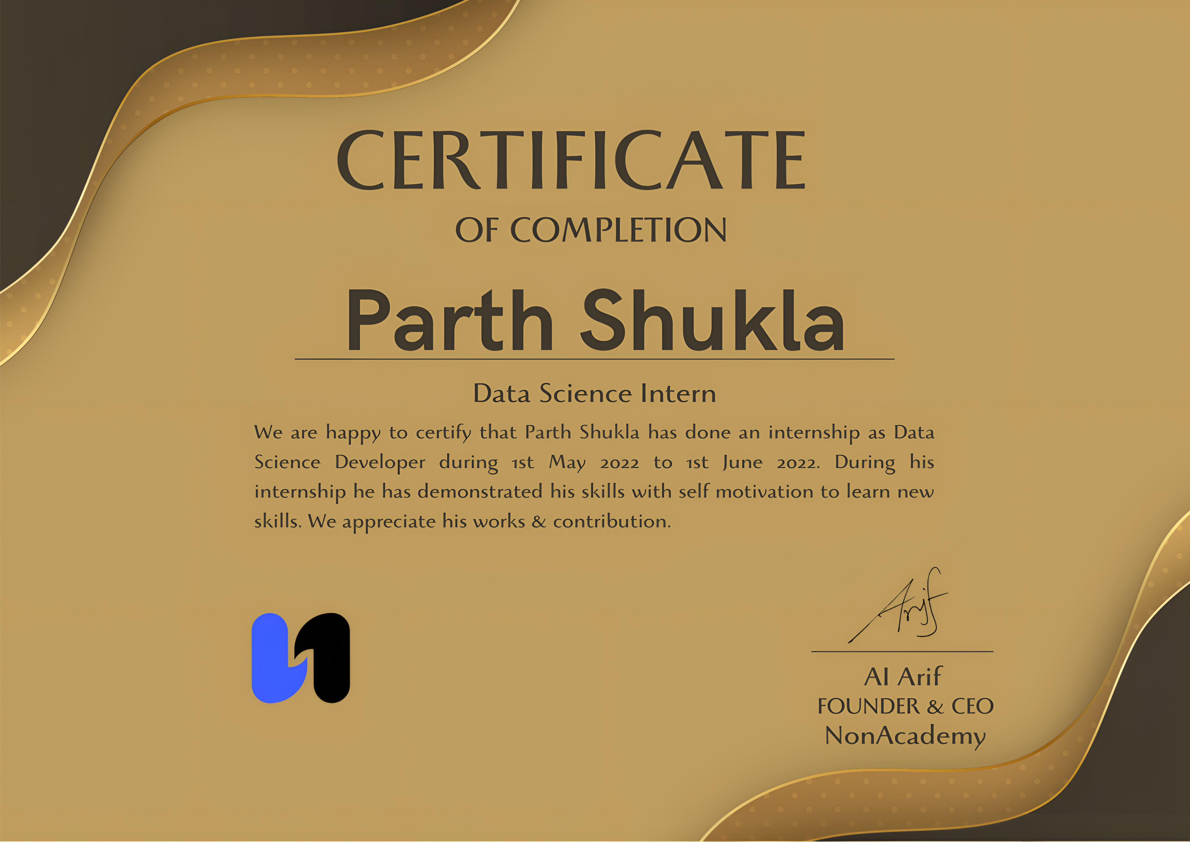 NonAcademy Internship Certificate